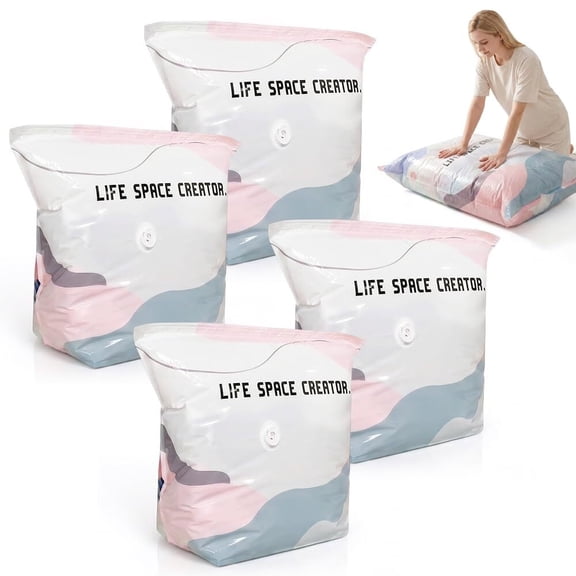 No-Pump Vacuum Storage Bags with Press & Seal Air Valve, Large Cube Space Saver Bags for Clothes, Comforters, Blankets and Bedding