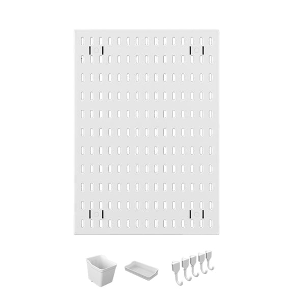 No Punch Wall Pegboard Rack Plastic Organizer with Hooks and Shelf Space Saving Easy Installation for Kitchen Bathroom Garage and Office,White