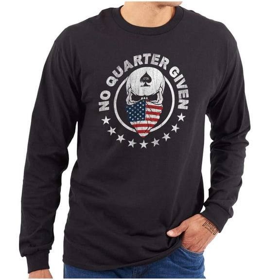 No Quarter Given Skull American Flag Long Sleeve TShirt Men Women Brisco Brands S