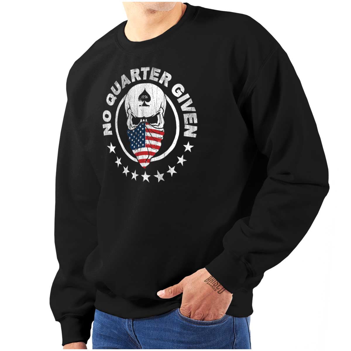 No Quarter Given Skull American Flag Sweatshirt for Men or Women Brisco ...