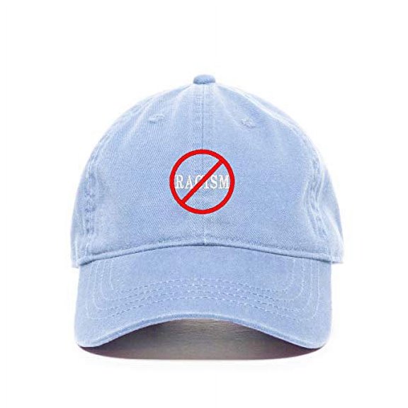 No Racism Baseball Cap Embroidered Cotton Adjustable Dad Hat Light Blue