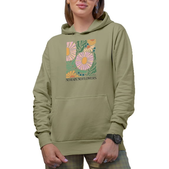 No Rain, No Flowers, Botanical Boho Flowers Art Merch Gift, Sand Hooded Sweatshirt or Hoodie, 3XL