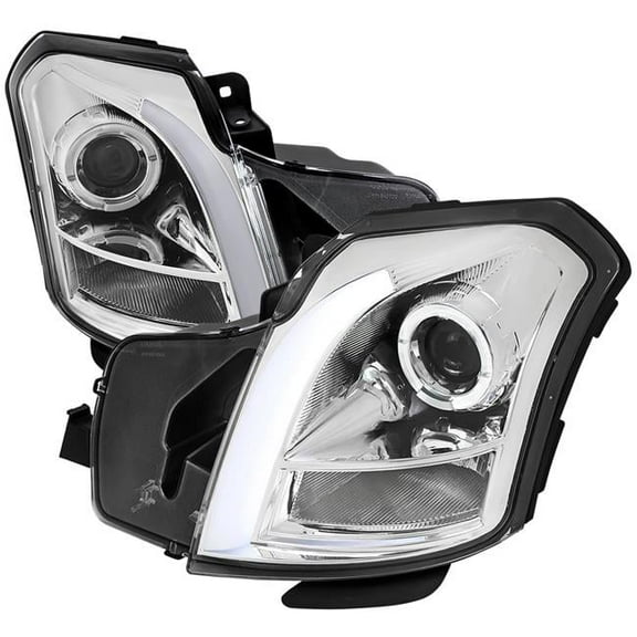 No Reflector Switchback Sequential Signal LED Light Bar Projector Headlight with Chrome Housing Clear Lens for 2003-2007 Cadillac CTS