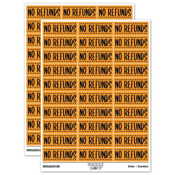 No Refunds Dotted Border Sticker Set - Orange - Matte Finish - 1.75" Medium