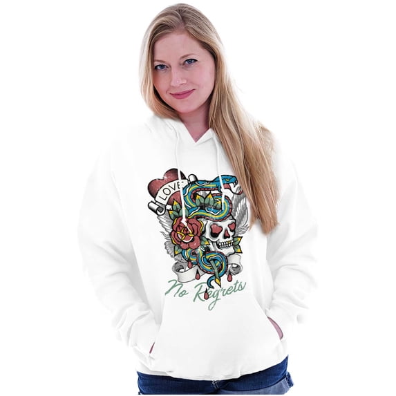 No Regrets Skull Snake Rose Tattoo Hoodie Sweatshirt Women Men Brisco Brands L