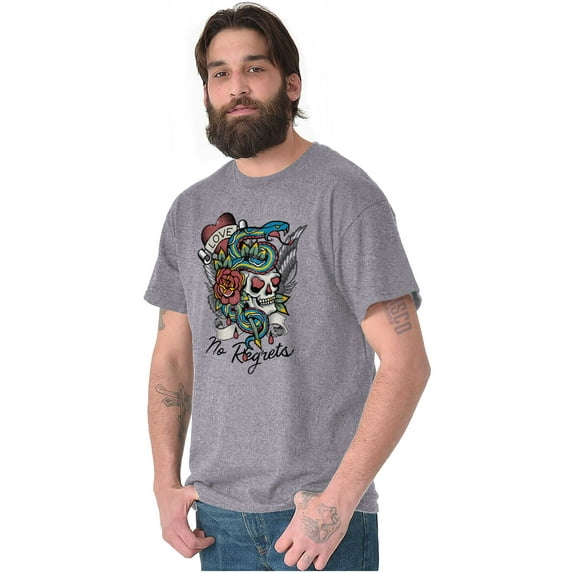 No Regrets Skull Snake Rose Tattoo Men's Graphic T Shirt Tees Brisco Brands M
