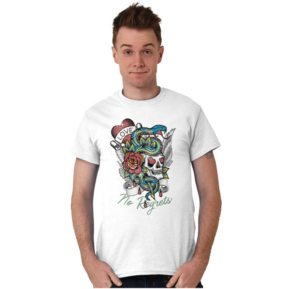 No Regrets Skull Snake Rose Tattoo Men's Graphic T Shirt Tees Brisco Brands M