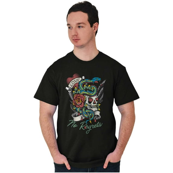 No Regrets Skull Snake Rose Tattoo Plus Size Crewneck Graphic Tee Shirt Brisco Brands 2X