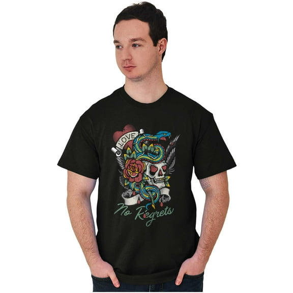 No Regrets Skull Snake Rose Tattoo Plus Size Crewneck Graphic Tee Shirt Brisco Brands 2X