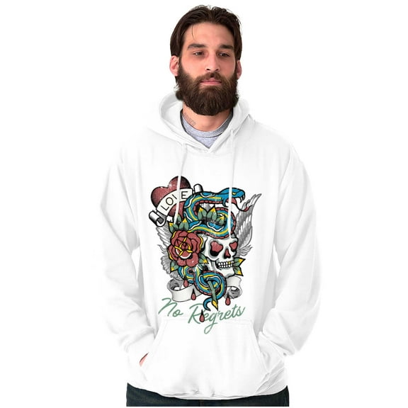 No Regrets Skull Snake Rose Tattoo Unisex Plus Fleece Graphic Hoodie Brisco Brands 3X