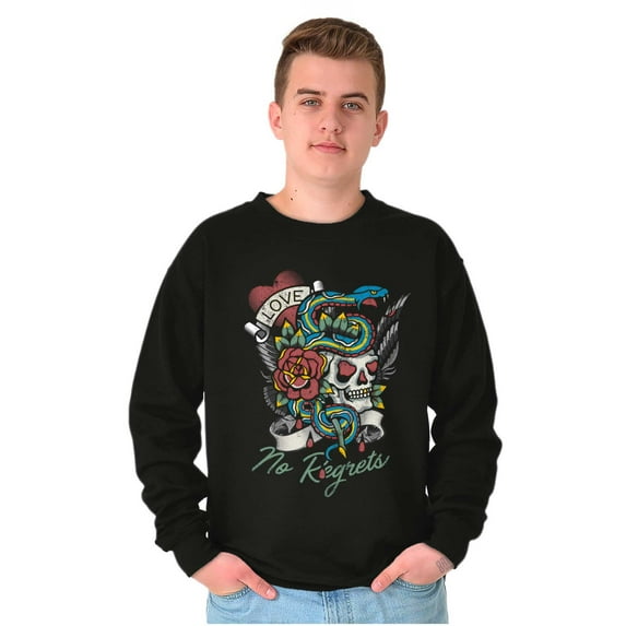 No Regrets Skull Snake Rose Tattoo Unisex Plus Fleece Graphic Sweatshirt Brisco Brands 2X