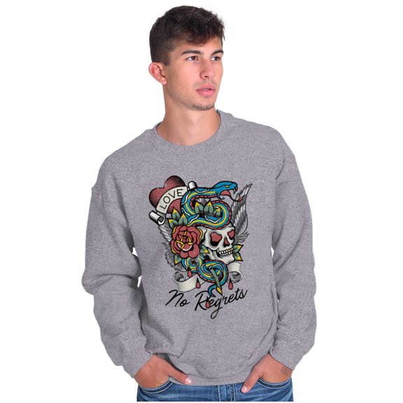 No Regrets Skull Snake Rose Tattoo Unisex Plus Fleece Graphic Sweatshirt Brisco Brands 3X