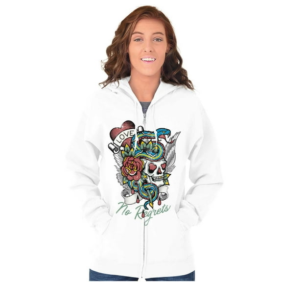 No Regrets Skull Snake Rose Tattoo Zip Up Hoodie Men's Women's Brisco Brands X