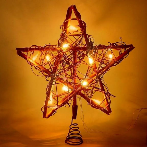 No Remote Tree Toppers Christmas Decorations, Christmas Star Tree Topper Lights, Rattan Rustic Christmas Tree Topper for Home Decorations