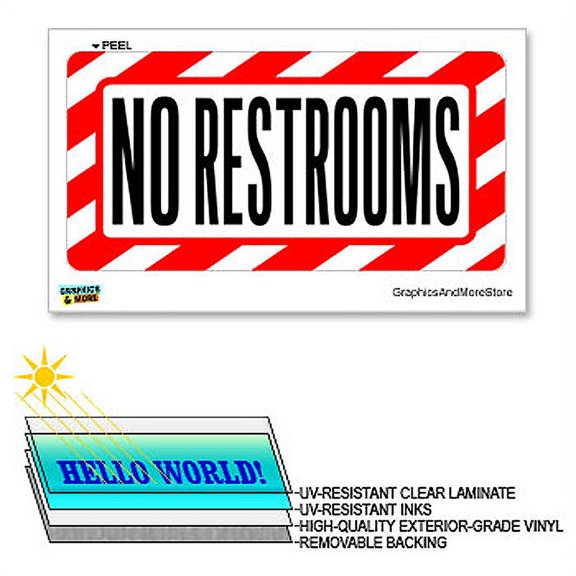 No Restrooms - 12 in x 6 in - Laminated Sign Alert Warning Business Store Sticker