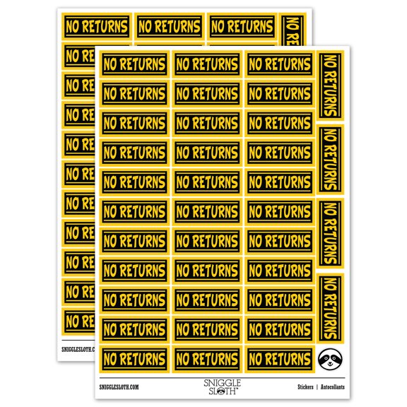 No Returns Reversed Sticker Set - Yellow - Gloss Finish - 1.5" Small