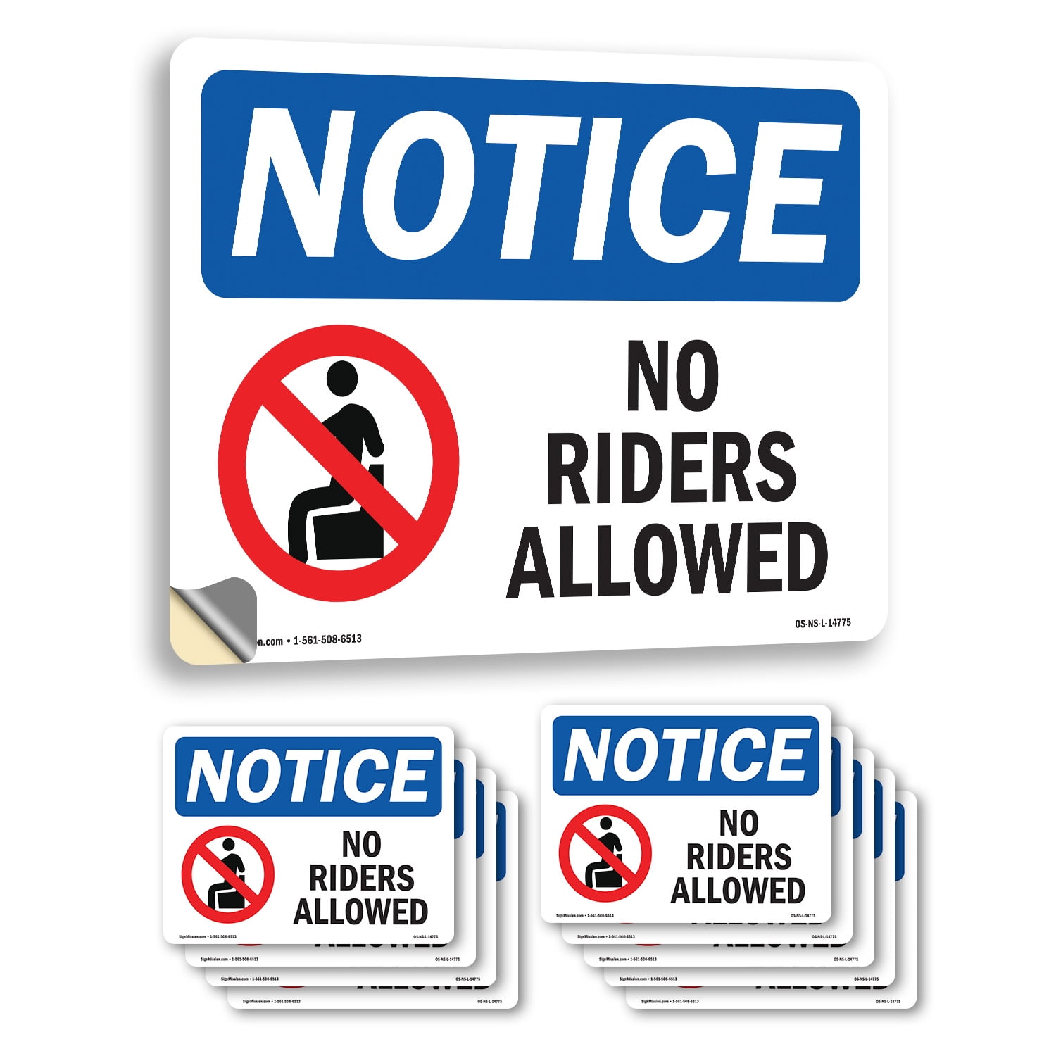 No Riders Allowed With Symbol OSHA Notice Vinyl Decal Label 10 Inch x 7 ...