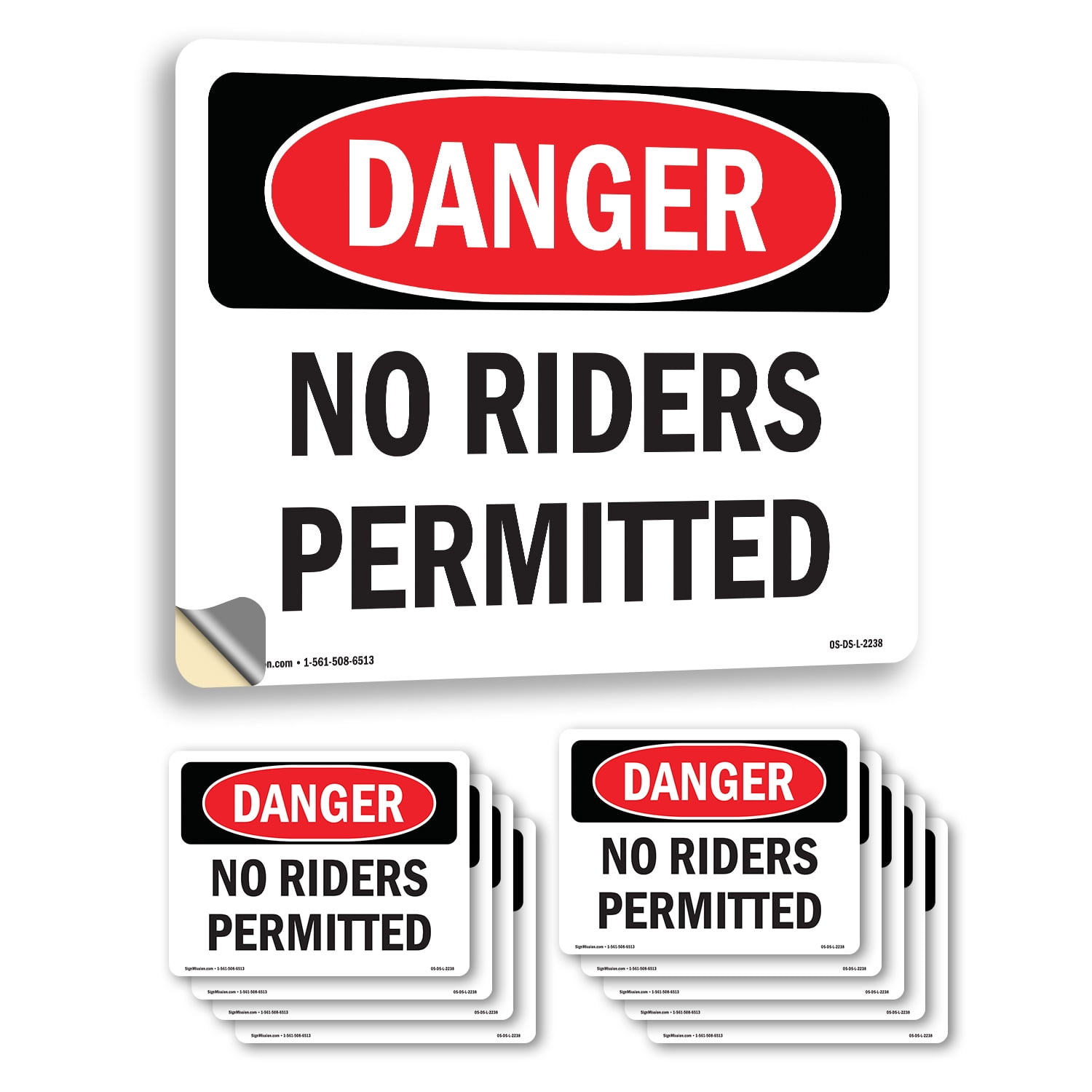 No Riders Permitted OSHA Danger Vinyl Decal Label 18 Inch x 12 Inch ...