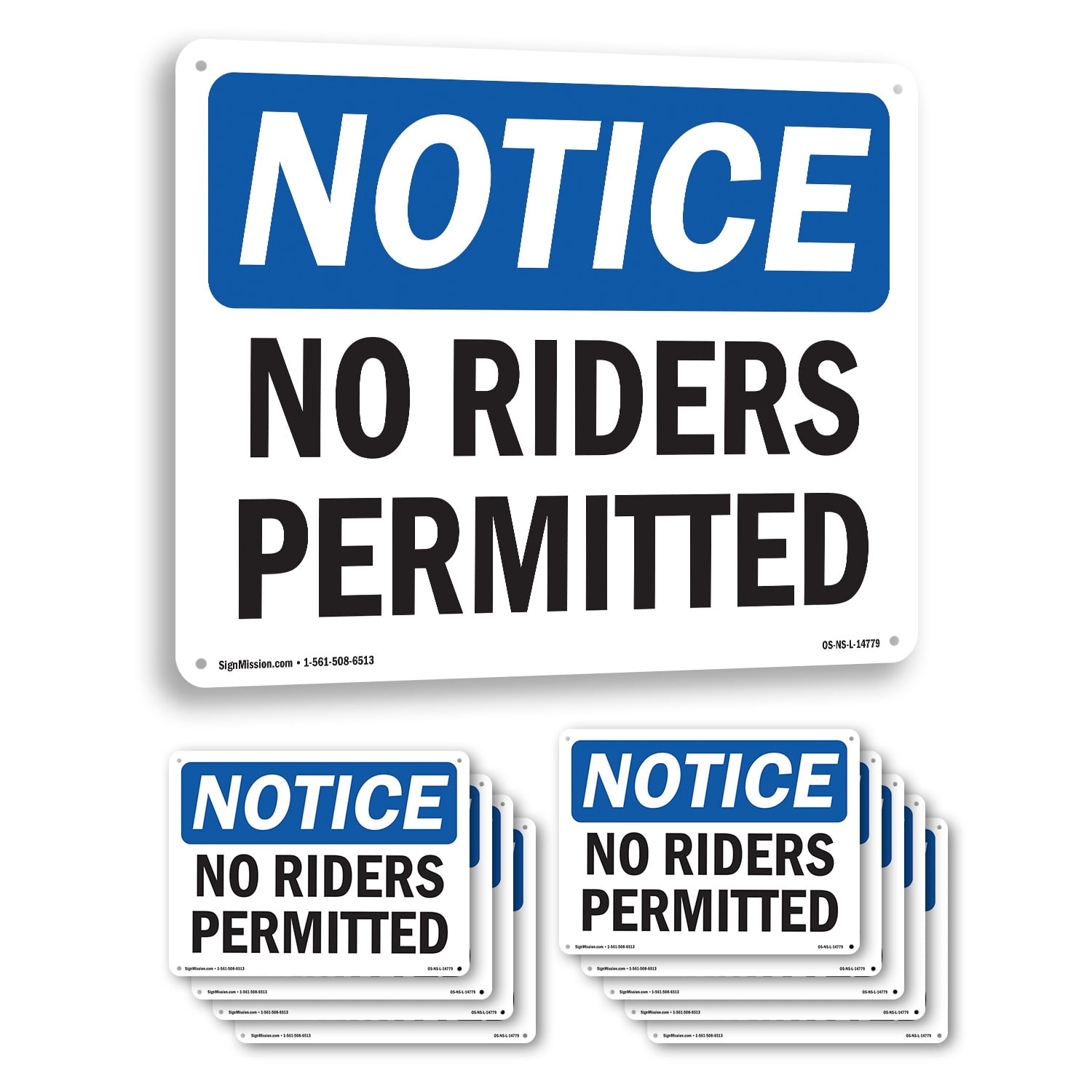 Eyelets Rider Sign No Riders Permitted OSHA Notice Aluminum Sign 10 Inch x 7 Inch - 10 ...