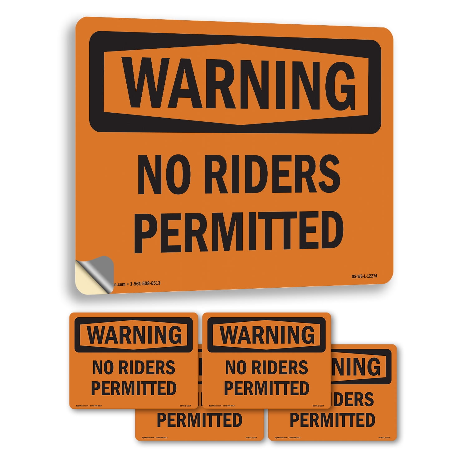 No Riders Permitted OSHA WARNING Vinyl Decal Label 5 Inch x 3.5 Inch ...