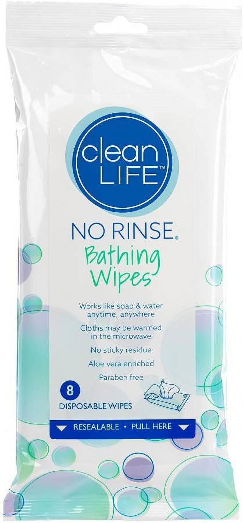 No-Rinse Bathing Wipes, Alcohol-free, 8 x 8 In., Lightly Scented, Soft Pack of 8, 12 Count