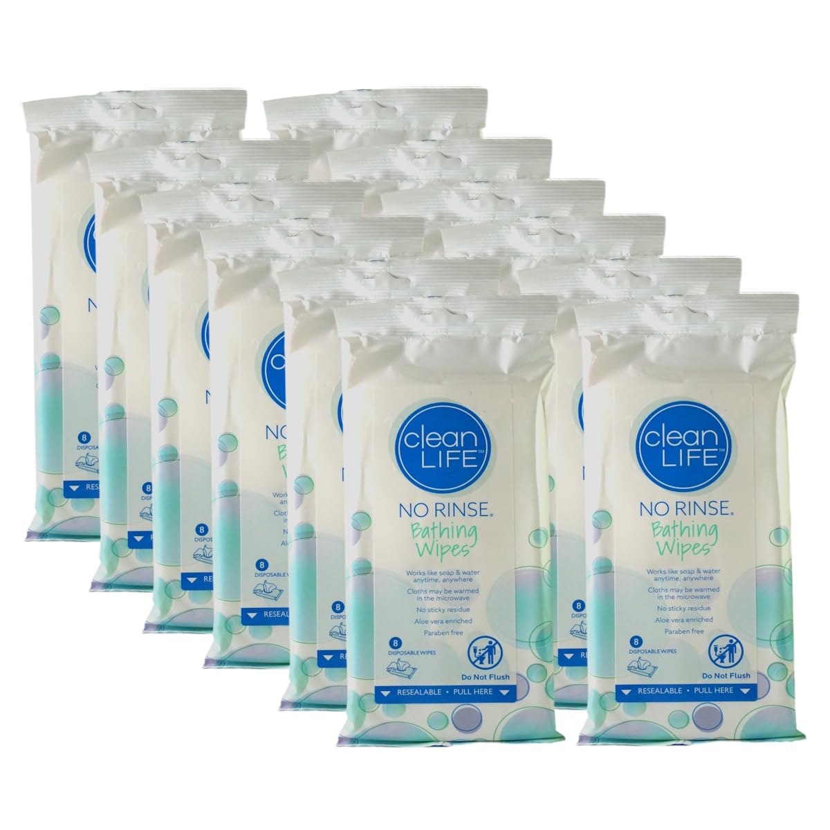 NoRinse Bathing Wipes by Cleanlife Products (12 Pack), Premoistened