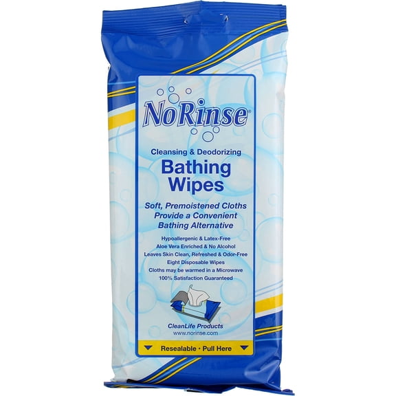 No Rinse Cleansing & Deodorizing Bathing Wipes, 8 Ct (3 pack) (Bundle)