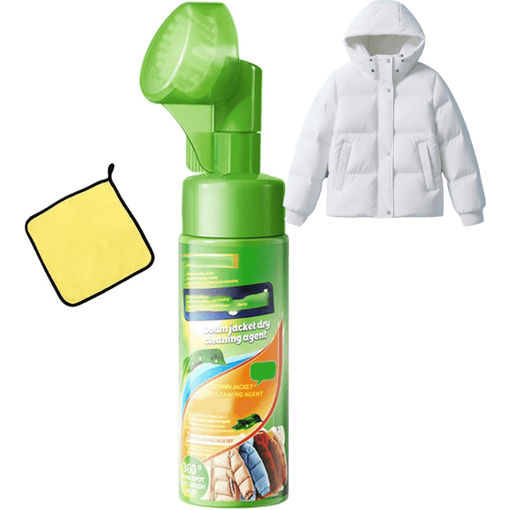 No-Rinse Down Jacket Cleaner with Brush,Dry Cleaning Agent with Brush for Down Jacket,Multi-Purpose Stain Dry Foam Cleaner Rinse-Free , Dry Foam Cleaner For Clothes,Clean Down Jacket Agent(1PCS)