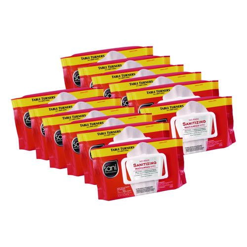 No-Rinse Sanitizing Multi-Surface Wipes, 1-Ply, 8 x 9, Unscented, White, 72 Wipes/Pack, 12 Packs/Car | Bundle of 2