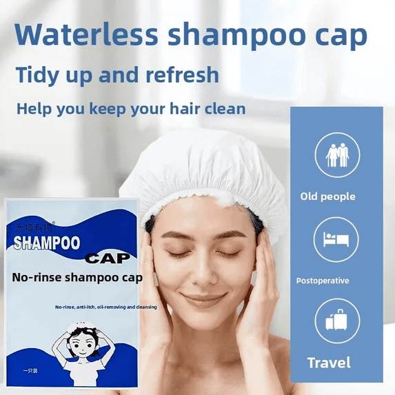 No-Rinse Shampoo Cap 1 Pack, Waterless Hair Wash Cap for Bedridden Patients, Post-Surgery Recovery, Maternity Care, Elderly Bathing, Microwavable Heatable Cleansing Cap with Adjustable Fit