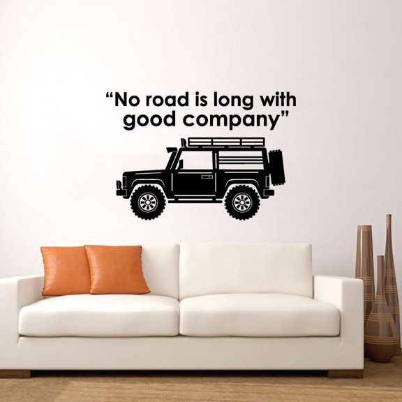 No Road Is Long With Good Company Off-Road Quote Vinyl Wall Sticker Wall Art Wall Decal Girl Boys Kids Room Design Bedroom Nursery Kindergarten Wall Sticker Vinyl Decoration Size(8x10 inch)