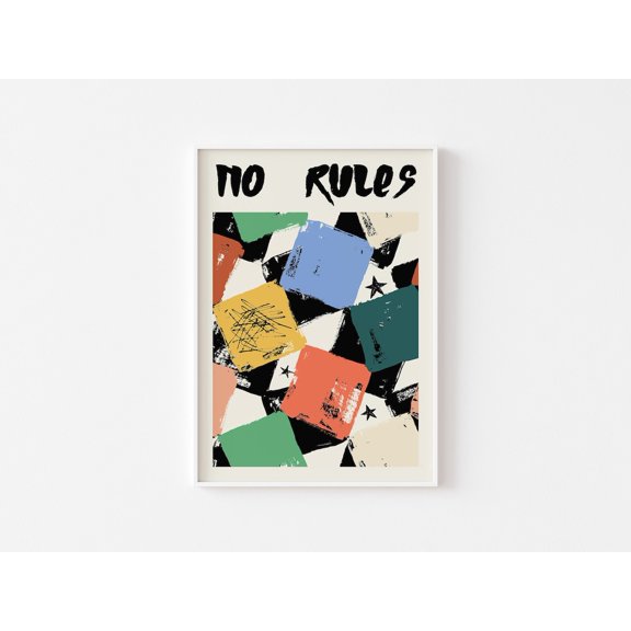 No Rules Abstract Wall Art Funky Checkerboard Retro Poster, Unframed Canvas 24x36in