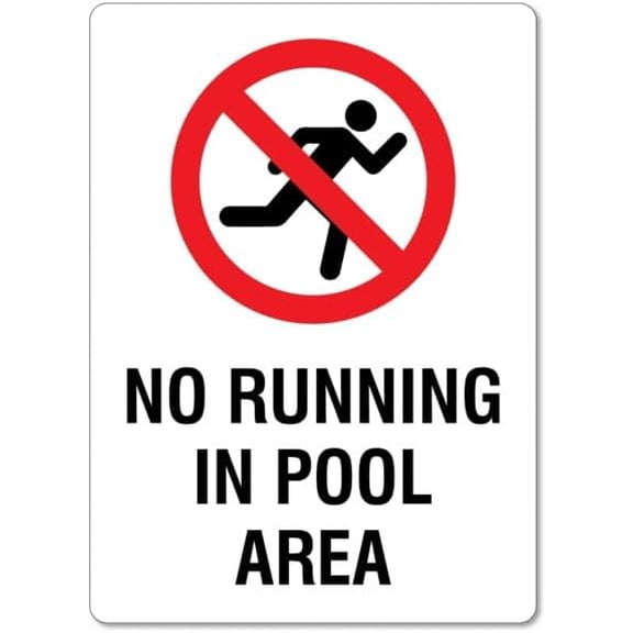 No Running In Pool Area - Safety Sign Metal Sign 8 x 12 Inches \u2013 Clear Signage for Walls, Fences