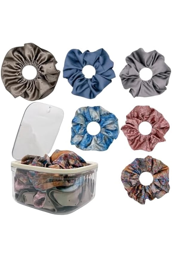 No- Satin Scrunchies 6- Set with Luxury Box, Gentle Non-Slip Hair Bands for Sleeping & Daily Use, Multiple Colors & Sizes
