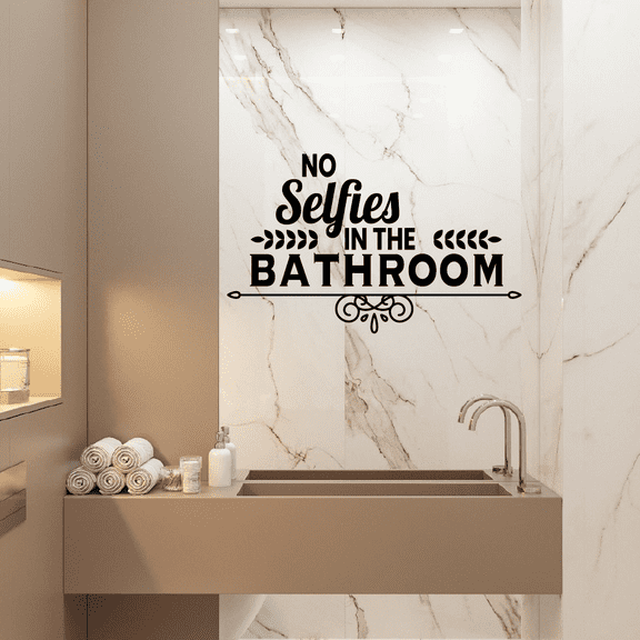 No Selfies In The Bathroom- Bathroom Rules Quotes Vinyl Wall Art Sticker Decal Home Bathroom Rest Room Comfort Room Rules Signage Ladies Gentlemen Toilet Room Wall Design Reminders Size (6x10 inch)