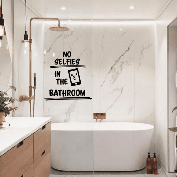 No Selfies In The Bathroom - Bathroom Rules Quotes Vinyl Wall Art Sticker Decal Home Bathroom Rest Room Comfort Room Rules Signage Ladies Gentlemen Toilet Room Wall Design Reminders Size (30x22 inch)