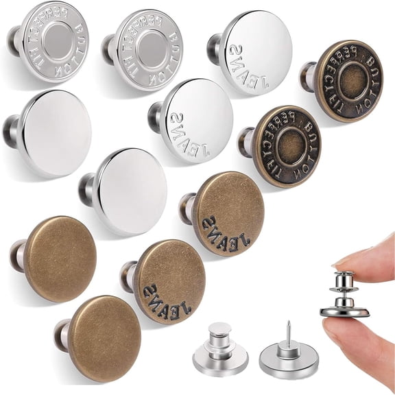 No Sew Buttons for Jeans, Replacement Buttons for Jeans, Adjustable Metal Trouser Buttons, No Sewing or Tools Required, Just Plug and Play