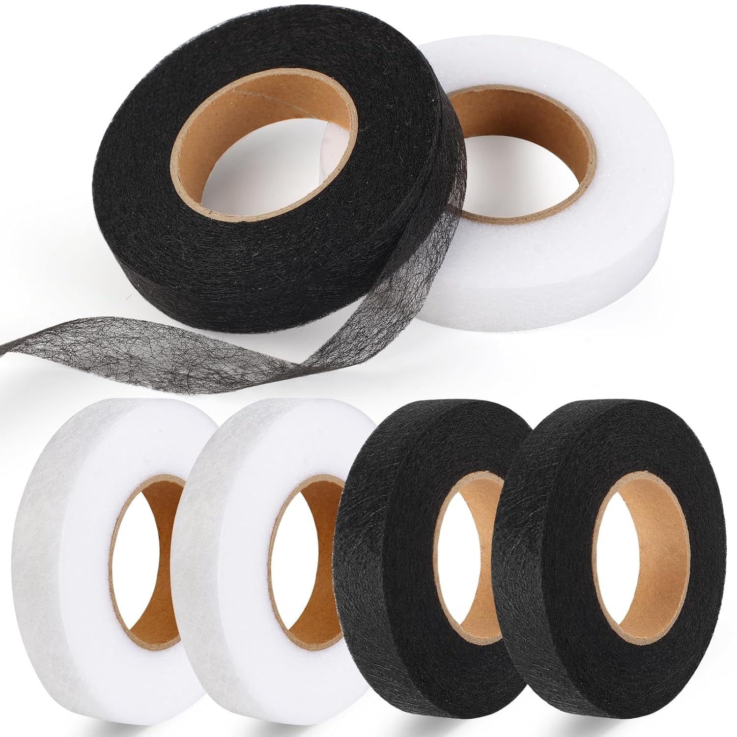 No Sew Hemming Tape Fabric Adhesive, 6 Rolls 0.75 Inch x70 Yards Iron On Hem Tape for Clothes Pants Dresses Curtains, White & Black