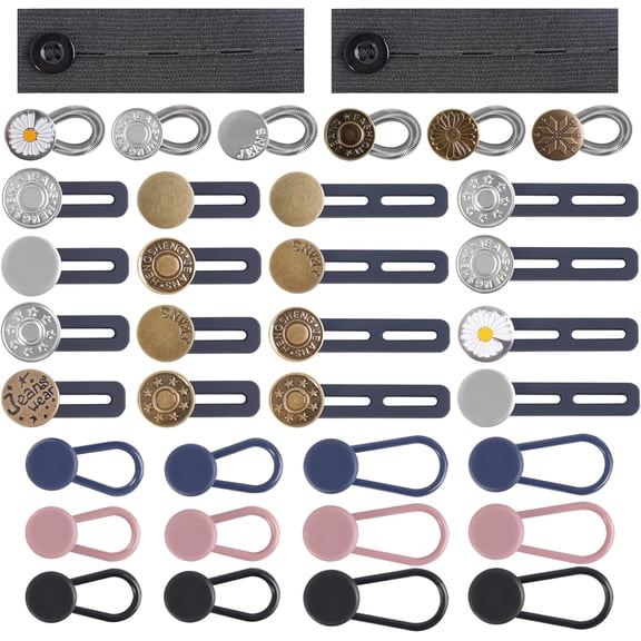 No-Sew Invisible Button Extenders for Jeans & Pants, 36-Piece Adjustable Waistband Extender Kit with Fabric Belts & Zinc Alloy Buttons for Women & Men, Comfortable Fit Solutions