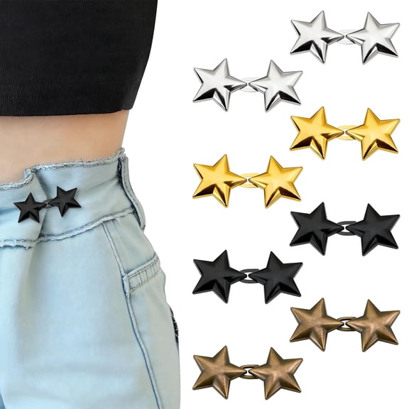 No Sew Waist Tightener Buttons with Elastic Loops for Jeans and Pants, Star Design, 8 Sets