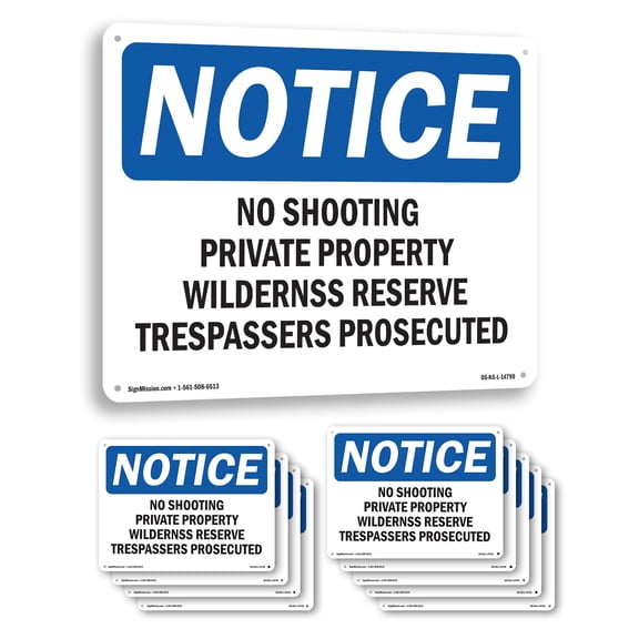 No Shooting Private Property Wilderness OSHA Notice Aluminum Sign 10 Inch x 7 Inch - 10 Pack