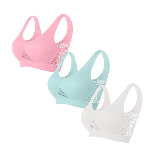 No Show Everyday Bras - 3Pc Woman's Solid Color Gathered Together Large Size Daily Bra Underwear No Rims Light Blue M