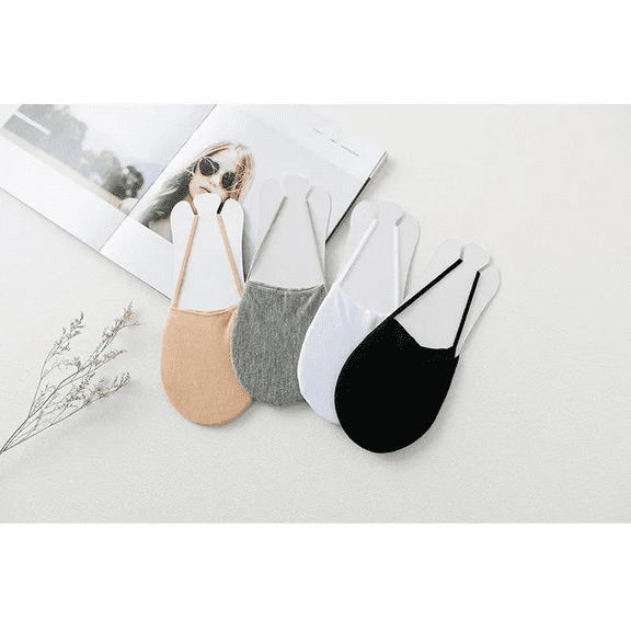 No-Show Half-Palm Beige, Grey, White, Black Socks, No-Slip Elastic Strap, Breathable (4 Pack)