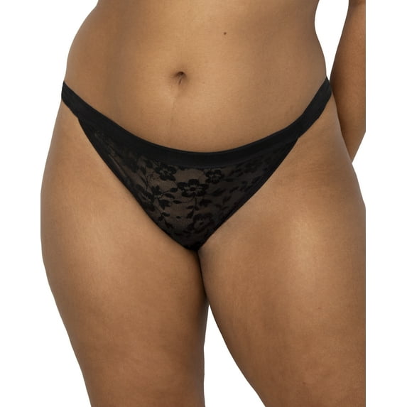 No-Show Lace String Bikini - Black Hue