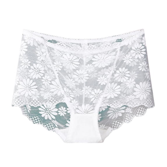 VONCOS No Show Seamless Panties for Women High Waisted Floral Lace Underwear Plus Size L-4XL Tummy Control Briefs, 1 Pair, White,Size XL
