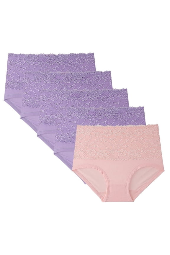 No Show Seamless Underwear Women Panty Packs Women, 5PC Women Lace High Waisted Body Shaper Shorts Shapewear Panties