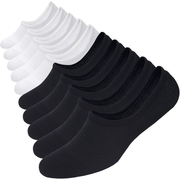 No Show Socks 10 Pairs Cotton Non Slip Low Cut Invisible Loafer Socks Men&Women Boat Liner 6-8/9-11