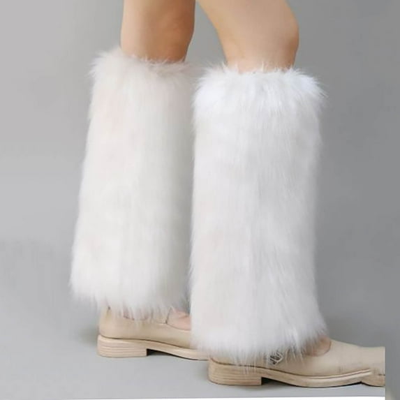 No Show Socks Leg Warmers, Fuzzy over Boot for Women Girls, Winter Long Boot Sleeves Foot Covers Football Socks White S