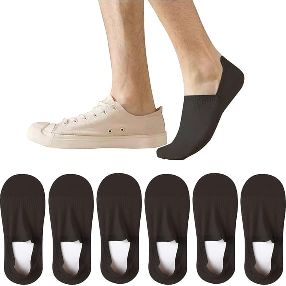 No Show Socks Men Non Slip Low Cut Thin Socks for Loafers Boat 6 Pairs