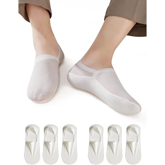 No Show Socks, Ultra Thin Breathable Mesh Non Slip Invisible Liner Socks for Flats and Sneakers for Women and Men, White